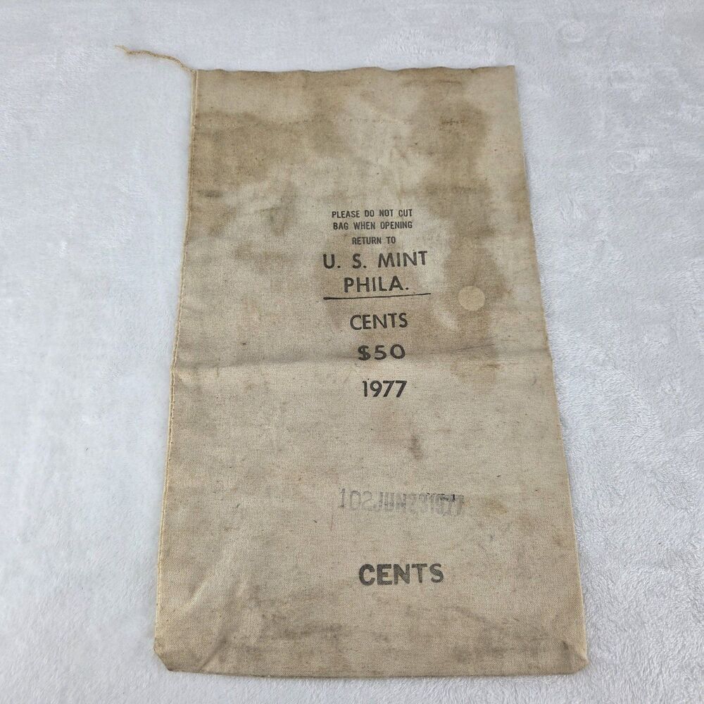 Vintage 1977 US Mint Philadelphia $50 Cents Canvas Coin Bag No Holes